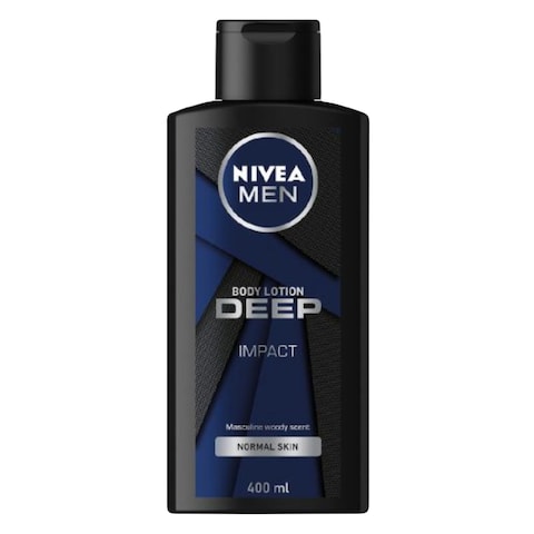 Image of Nivea Deep Body Lotion Men 400Ml - Nivea men deep impact body cream intensely moisturizes skin for 48 hours, and leaves it feeling fresh thanks to black carbon.