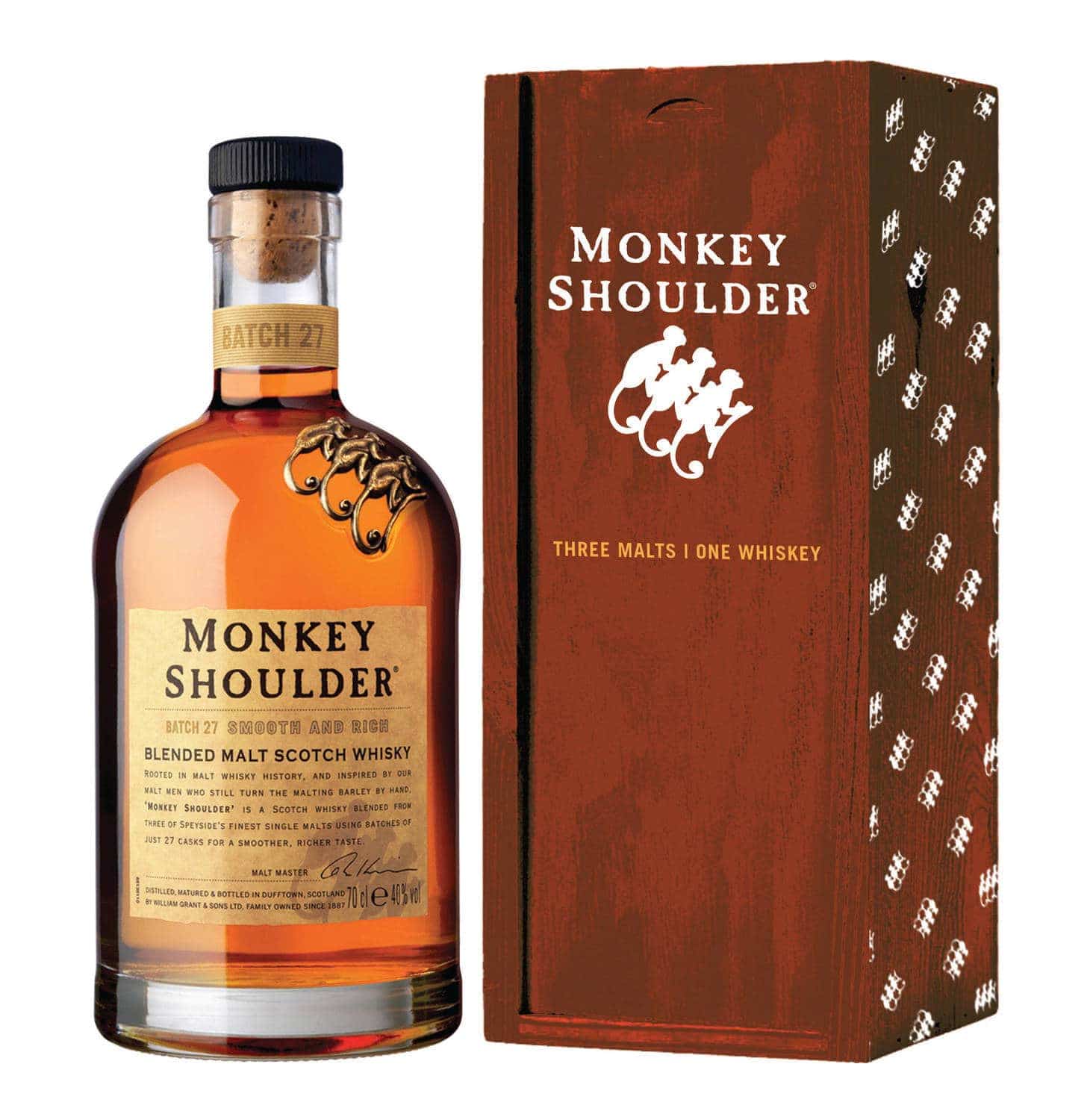 Image of Monkey Shoulder 1L Scotch Whisky - Enjoy the smooth and rich taste of Monkey Shoulder Whisky, perfect for any whisky lover, in a generous 1-litre bottle.